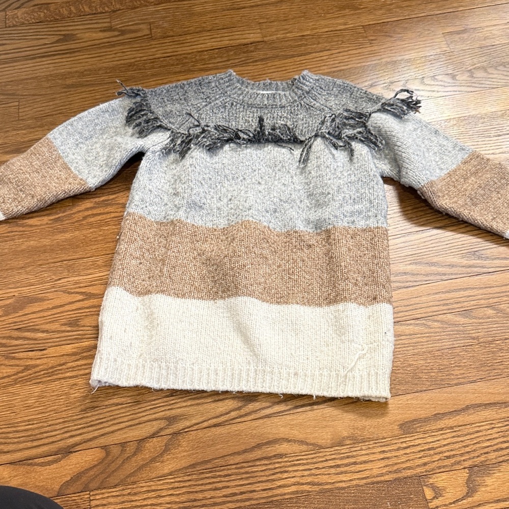 Mayoral Gray and Brown Fringe Sweater Size 6